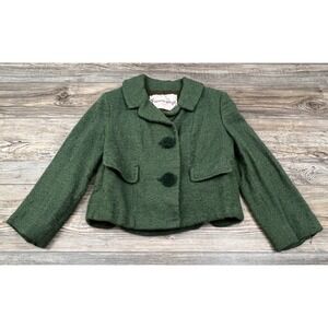 FRANCES SHOP Vintage Short Blazer Jacket Green Wool Blend Button Front Small